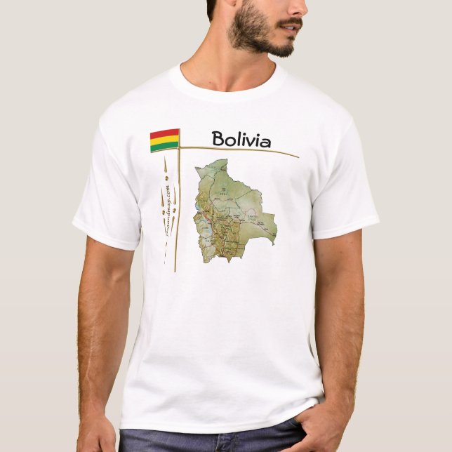 Bolivia Karta + Flagga + Avdelning T-Shirt (Framsida)
