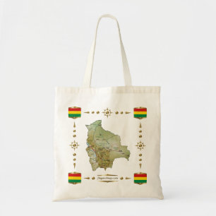 Bolivia Karta + Flaggor Bag Tygkasse