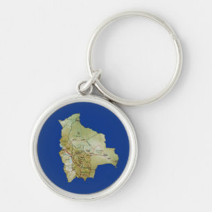 Bolivia karta Keychain Rund Silverfärgad Nyckelring