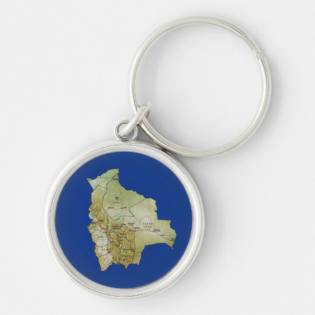 Bolivia karta Keychain Rund Silverfärgad Nyckelring (Framsidan)
