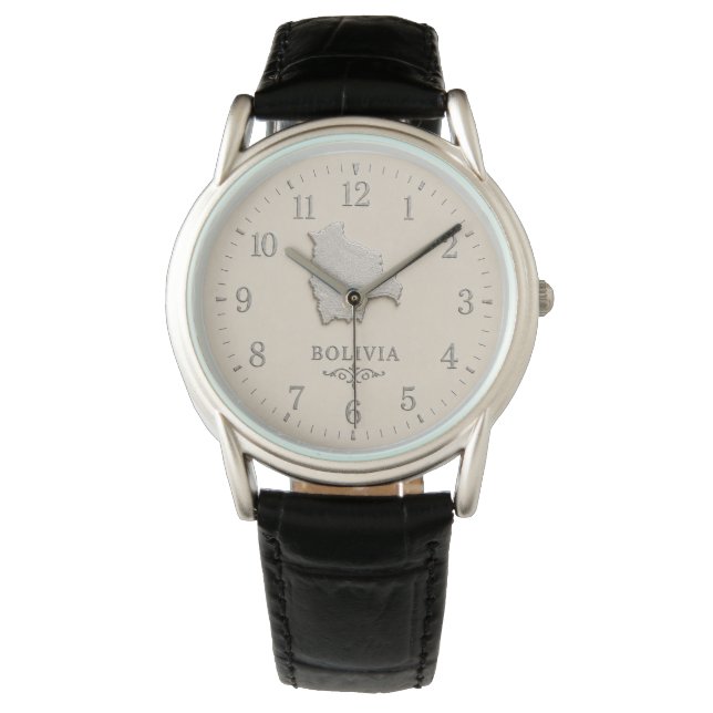 Bolivia Karta Kräm Silver-Effekt Armbandsur (Framsida)