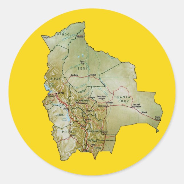 Bolivia Karta Sticker Runt Klistermärke (Framsida)
