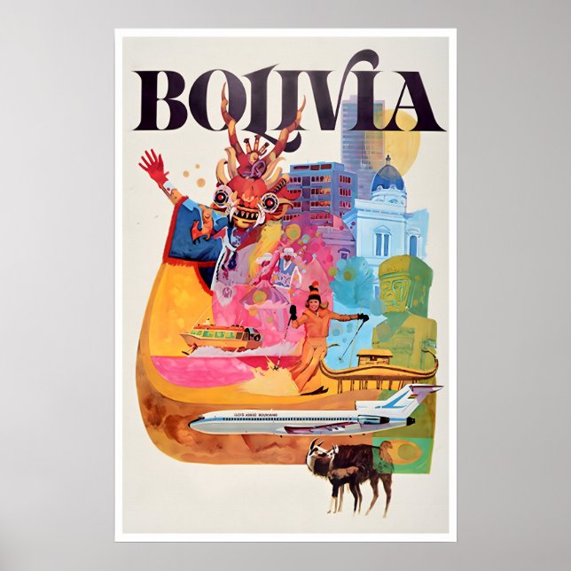 Bolivia konst Sydamerika Resa Poster Vintage (Framsidan)