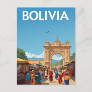 Bolivia Marknadsplats Valv Retro Vykort