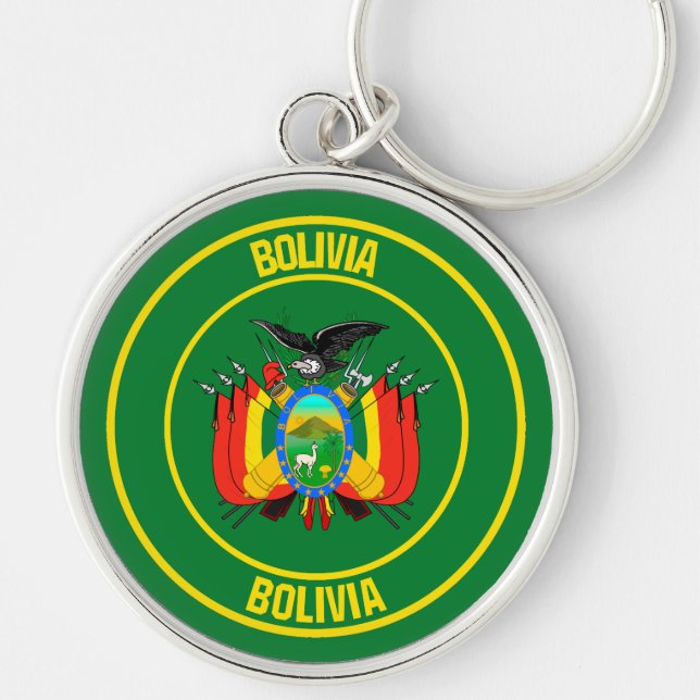 Bolivia Round Emblem Rund Silverfärgad Nyckelring (Framsidan)