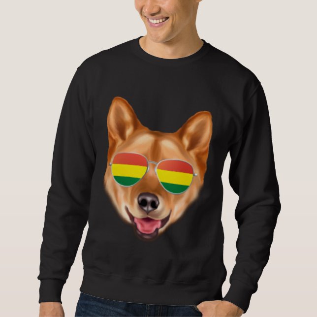 Bolivian Flag Finnish Spitz Dog Bolivia Pocket Lång Ärmad Tröja (Framsida)