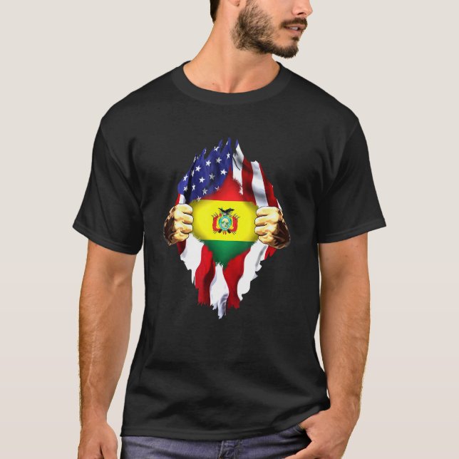 Boliviansk Blood Inside Me Bolivia American Flagga T Shirt (Framsida)
