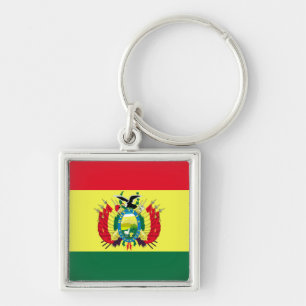 Bolivias flagga fyrkantig silverfärgad nyckelring
