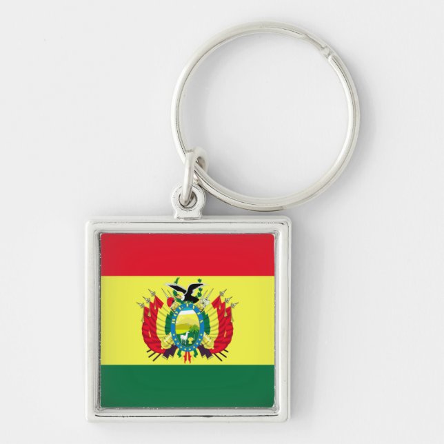 Bolivias flagga fyrkantig silverfärgad nyckelring (Framsidan)