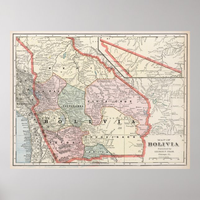 Bolivias vintage Karta (1901) Poster (Framsidan)