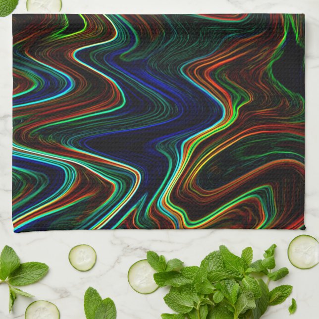 Boll av färgad ullen rullade ut, vad gör den? kökshandduk (Vikta)