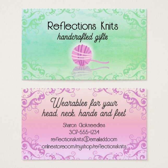 Boll av garn av trikå visitkort (Framsida & baksida)