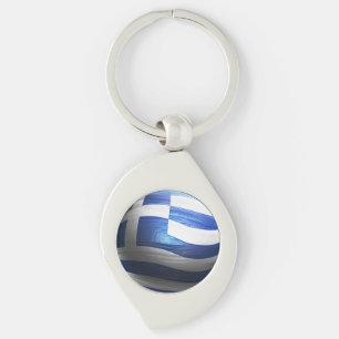 BOLL BILDAR GREKISK FLAGGA MED LÄDER STRUKTURERAR SWIRL SILVERFÄRGAD NYCKELRING