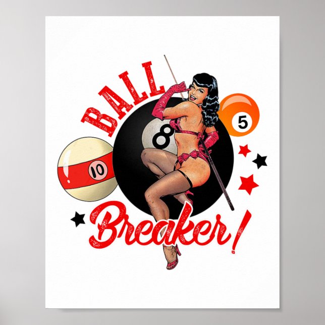 Boll Breaker Funny Bassäng Player Billiard Älskare Poster (Framsidan)