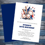 Boll Fladdermus Stars Kids Baskeball Birthday Red  Inbjudningar<br><div class="desc">Modern Boll Fladdermus Stars Kids Baskeball Birthday Red Blue. Med en vattenfärgad baseboll överlades fladdermus och bollar på röda och blå stjärnor. Enkel att anpassa som krävs med ditt eget ord. Färgen Bakgrund och text kan ändras om du vill genom att redigera ytterligare alternativ.</div>
