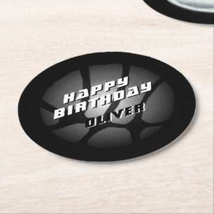 Boll-födelsedag i Metallic Silver Black Basketball Underlägg Papper Rund