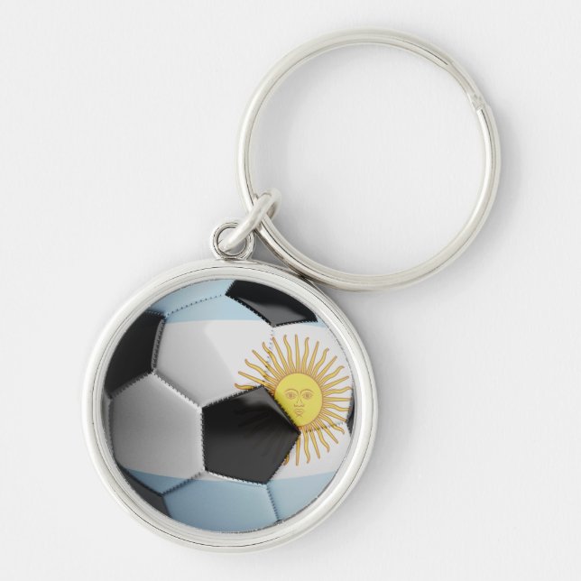 Boll för Argentina flaggafotboll Rund Silverfärgad Nyckelring (Framsidan)