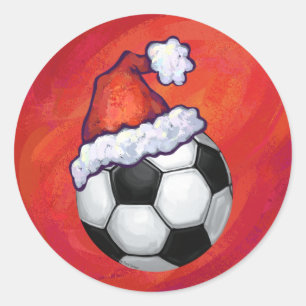 Boll för Santa hattfotboll på rött Runt Klistermärke