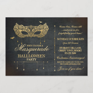 Boll för svart för guld för maskeradhalloween inbjudningar