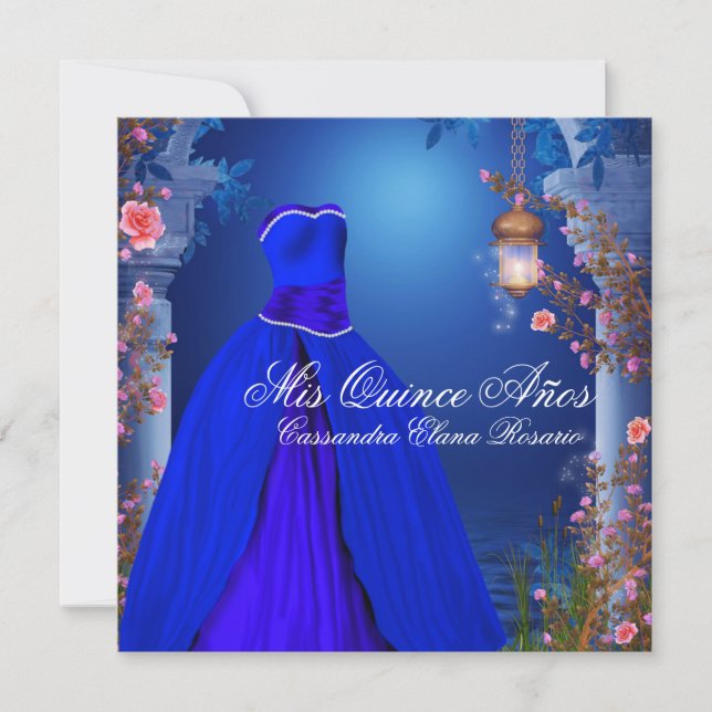 Boll Gown Royal Navy Blue Ro Quinceanera Inbjudningar (Framsida)