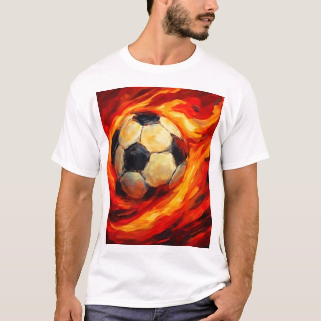 Boll i Flames - Fiery Soccer Brush Art T Shirt (Framsida)