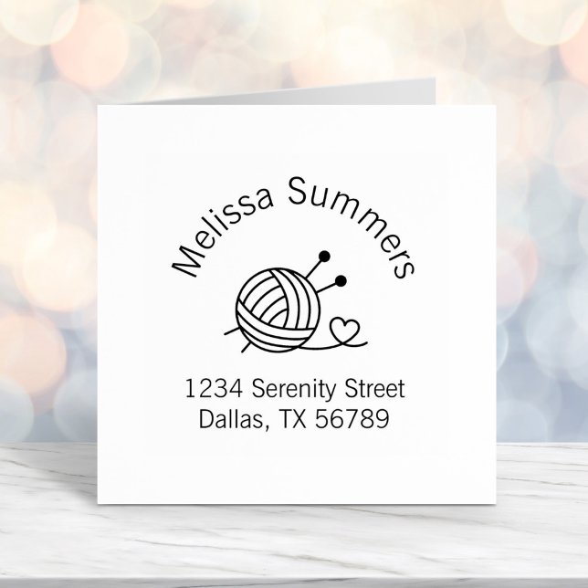 Boll i Knitting Yarn Craft Arch Adress Självfärgande Stämpel (Skapare uppladdad)