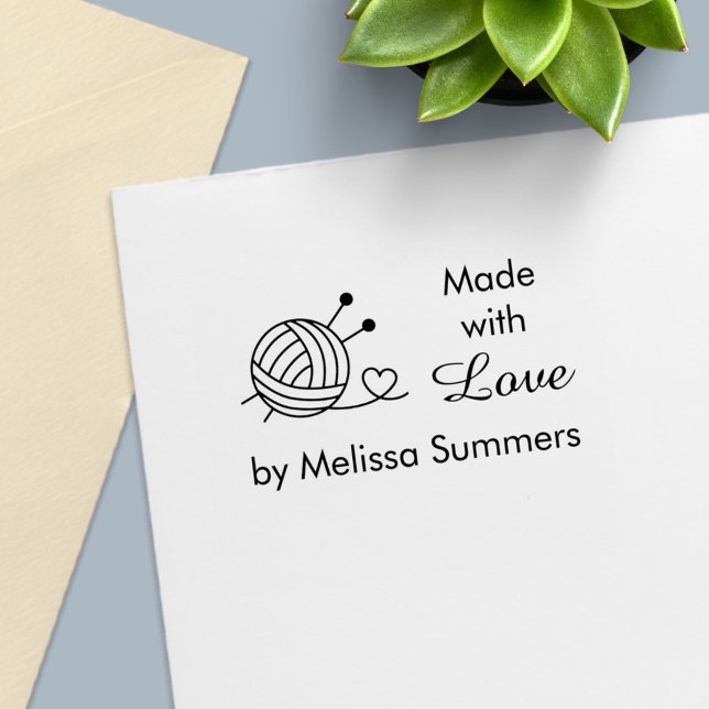 Boll i Knitting Yarn Craft made with Kärlek 3 Självfärgande Stämpel (Skapare uppladdad)