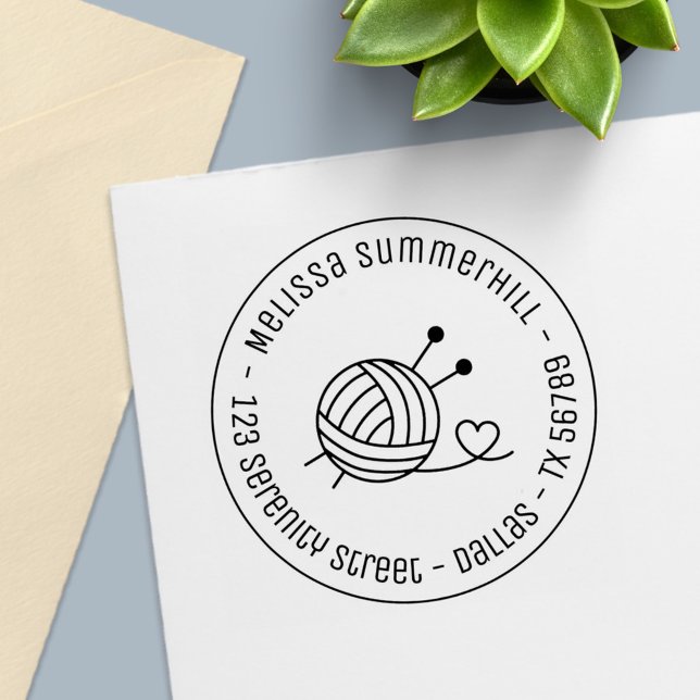 Boll i Knitting Yarn Craft Round Adress 1 Självfärgande Stämpel (Skapare uppladdad)