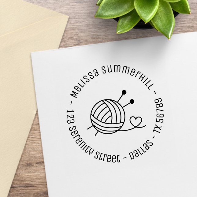 Boll i Knitting Yarn Craft Round Adress 4 Stämpel (Skapare uppladdad)