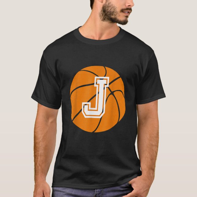 Boll Initial Brev J Monogram för basketbollspel T Shirt (Framsida)