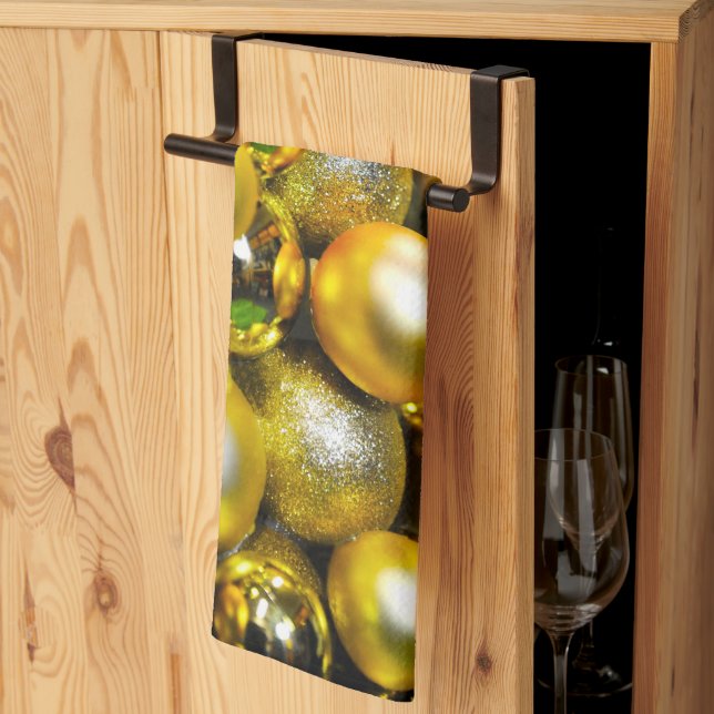 Boll-klustret Golden and Gult jul Kökshandduk (Thirds Fold)