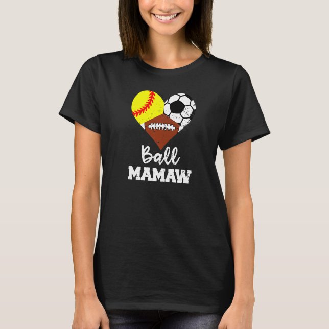 Boll Mamaw Heart Softball Football Mamaw T Shirt (Framsida)