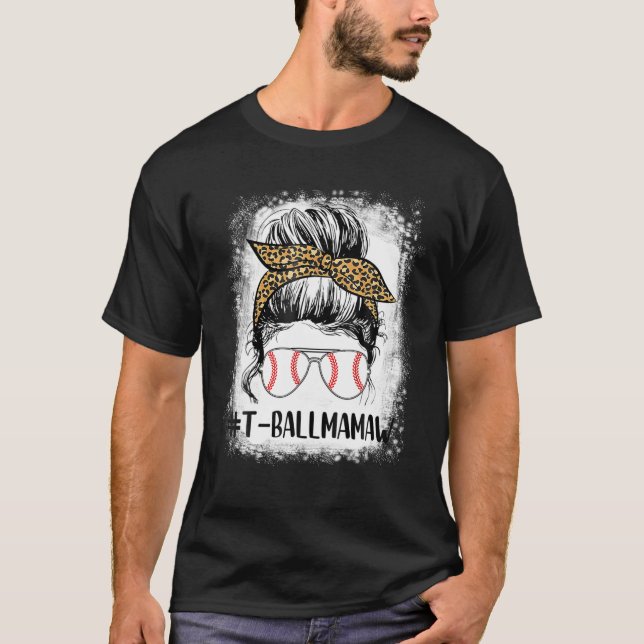 Boll Mamaw Life Messy Bun Leopard Skriv ut Softbal T Shirt (Framsida)