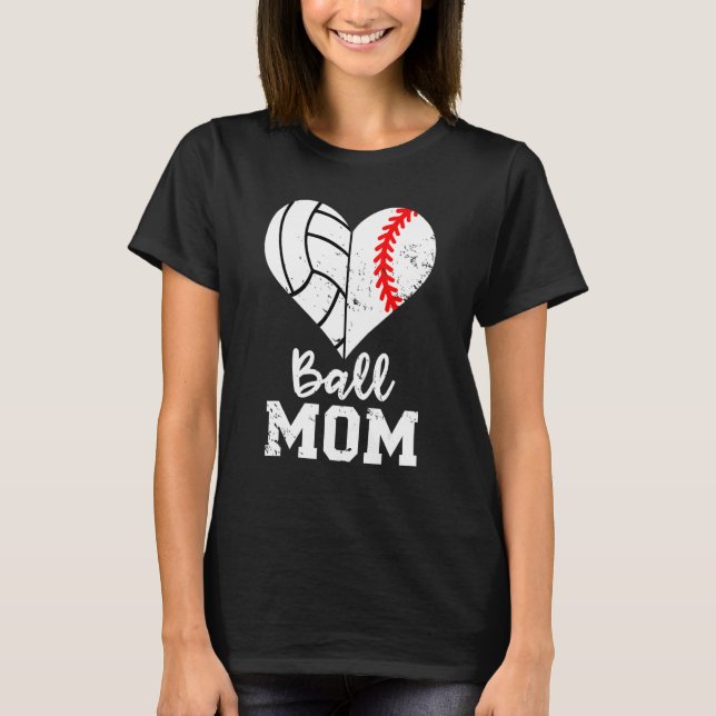 Boll Mamma Heart Baseball Volleyball Mamma T Shirt (Framsida)