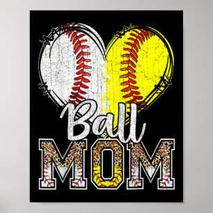 Boll Mamma Heart Baskeball Softball Mamma Kvinnor Poster