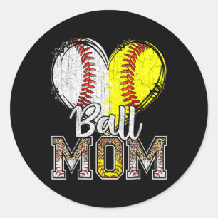 Boll Mamma Heart Baskeball Softball Mamma Kvinnor Runt Klistermärke