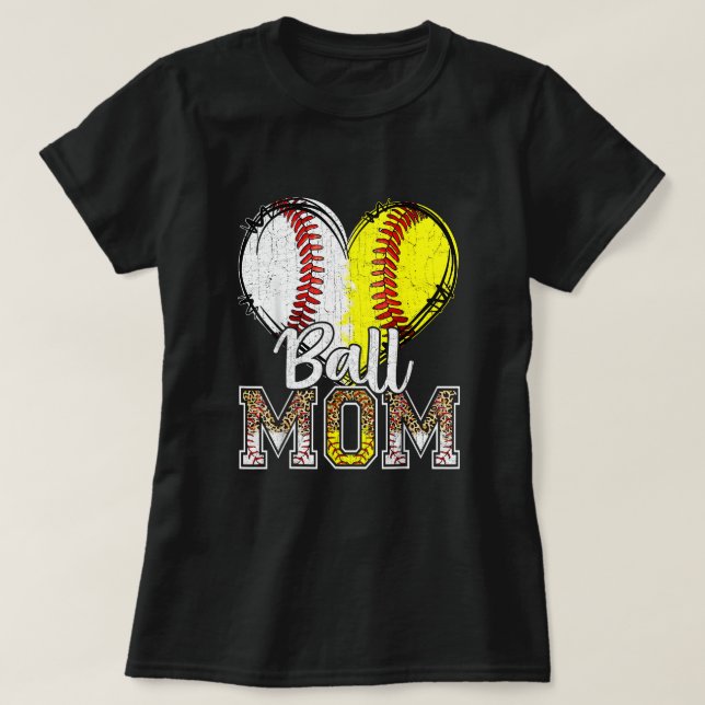 Boll Mamma Heart Baskeball Softball Mamma Kvinnor  T Shirt (Design framsida)