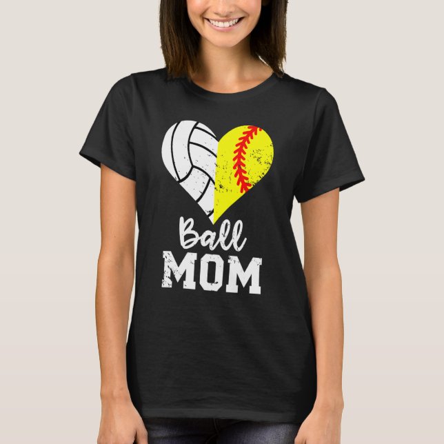 Boll Mamma Heart Softball Volleyball Mamma T Shirt (Framsida)