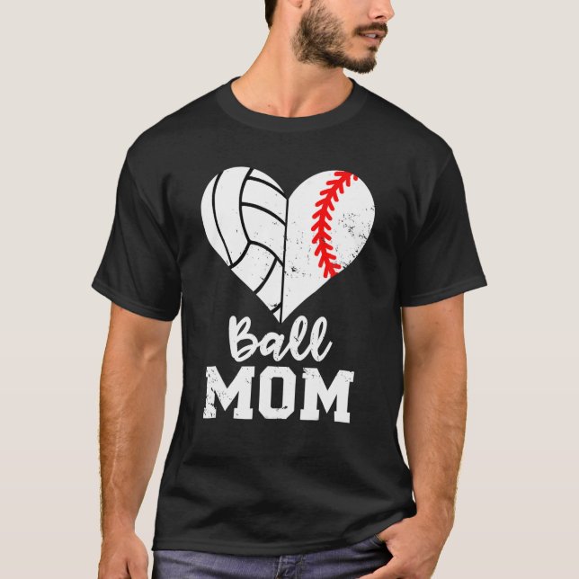Boll Mamma Heart-ynny Baseball Volleyball Mamma T Shirt (Framsida)