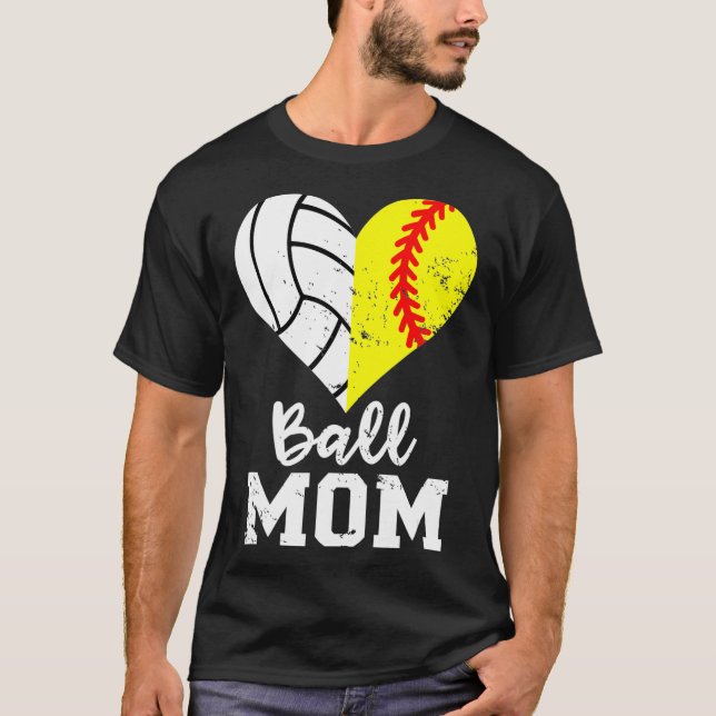 Boll Mamma Heart-ynny Softball Volleyball Mamma T Shirt (Framsida)