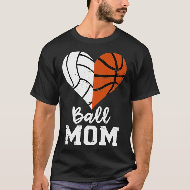 Boll Mamma Heart-ynny Volleyball Basketball Mamma T Shirt (Framsida)