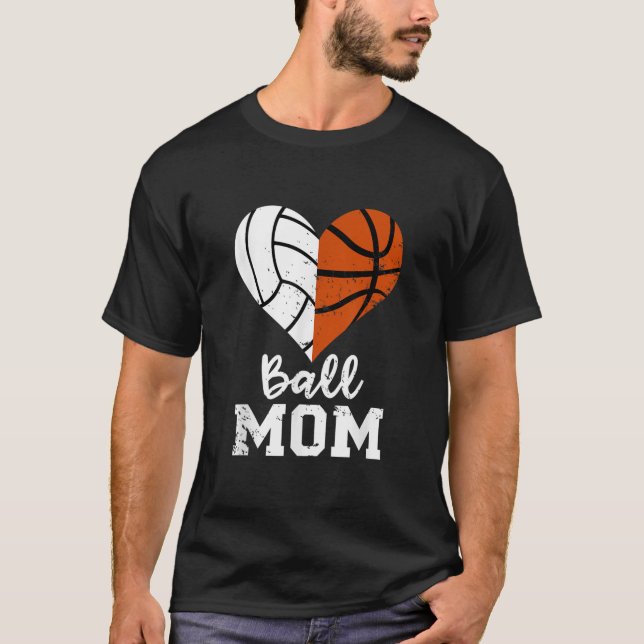 Boll Mamma Heart-ynny Volleyball Basketball Mamma T Shirt (Framsida)