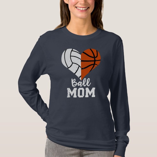 Boll Mamma Heart-ynny Volleyball Basketball Mamma  T Shirt (Framsida)