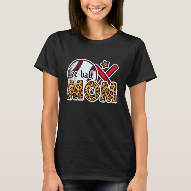 Boll Mamma Mors dag Teeball Mamma Leopard Softball T Shirt (Framsida)