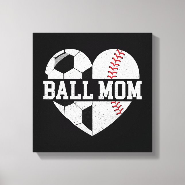 Boll Mamma Shirt Heart Funny Baseball Ocer Mamma Canvastryck (Framsida)