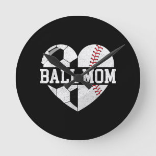 Boll Mamma Shirt Heart Funny Baseball Ocer Mamma Rund Klocka