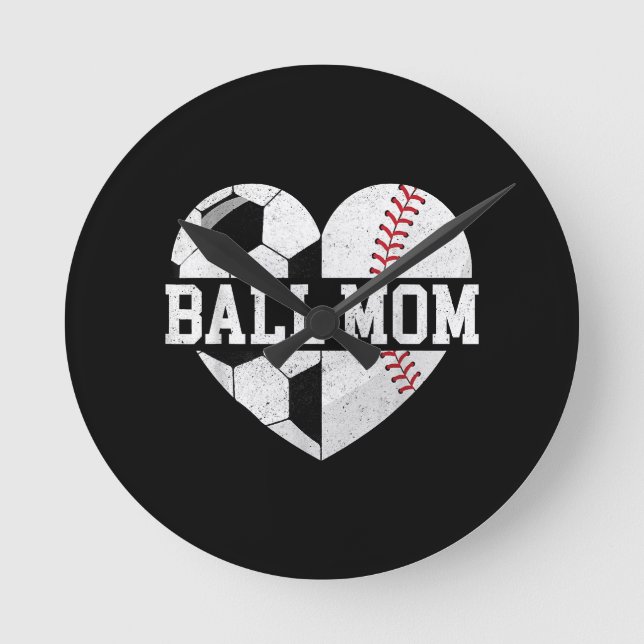 Boll Mamma Shirt Heart Funny Baseball Ocer Mamma Rund Klocka (Framsida)