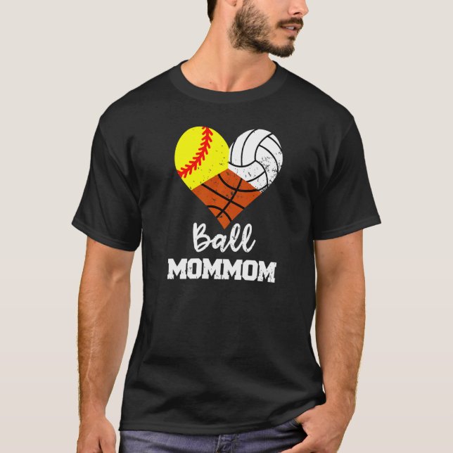 Boll Mommom Heart Softball Volleyball Basketball M T Shirt (Framsida)