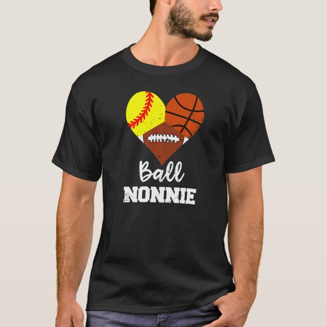 Boll Nonnie Heart Softball Basketball Football nr T Shirt (Framsida)