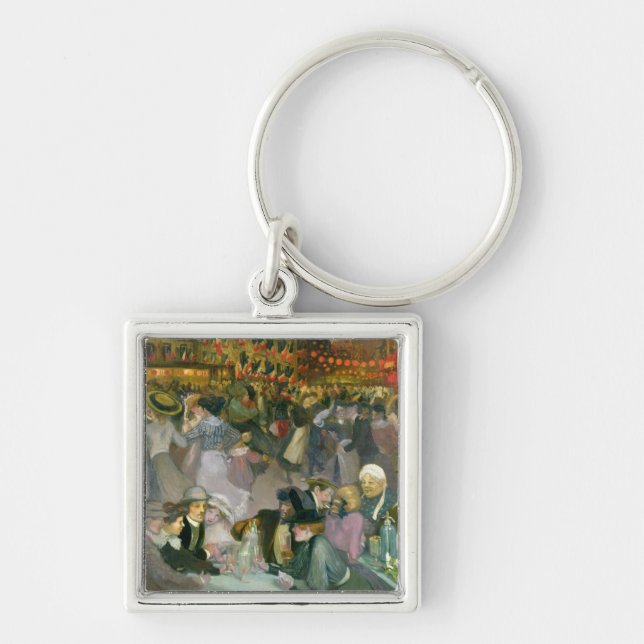 Boll på 14th Juli Fyrkantig Silverfärgad Nyckelring (Framsidan)